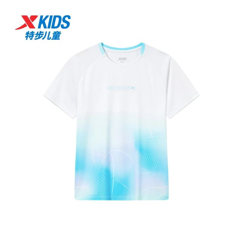 特步儿童夏季女童舒适运动短袖透气T桖圆领针织衫675224019254