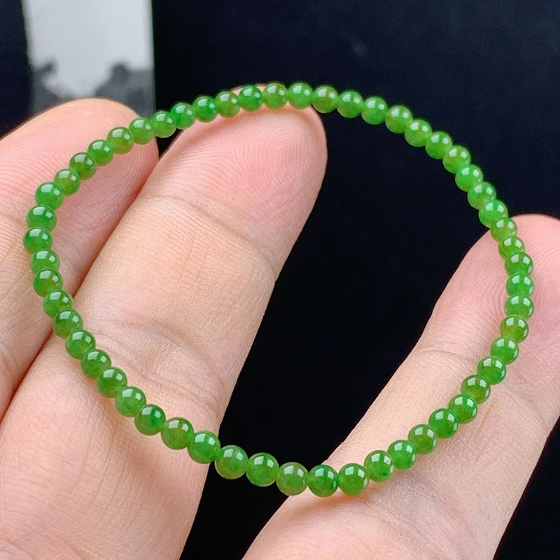 单珠约3.2mm缅甸纯天然翡翠A货老坑料黄色绿色冰种手链精美送礼