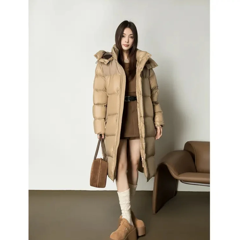 鸭宝宝95鸭绒男女同款百搭时尚加厚长款情侣冬季泡芙面包羽绒服