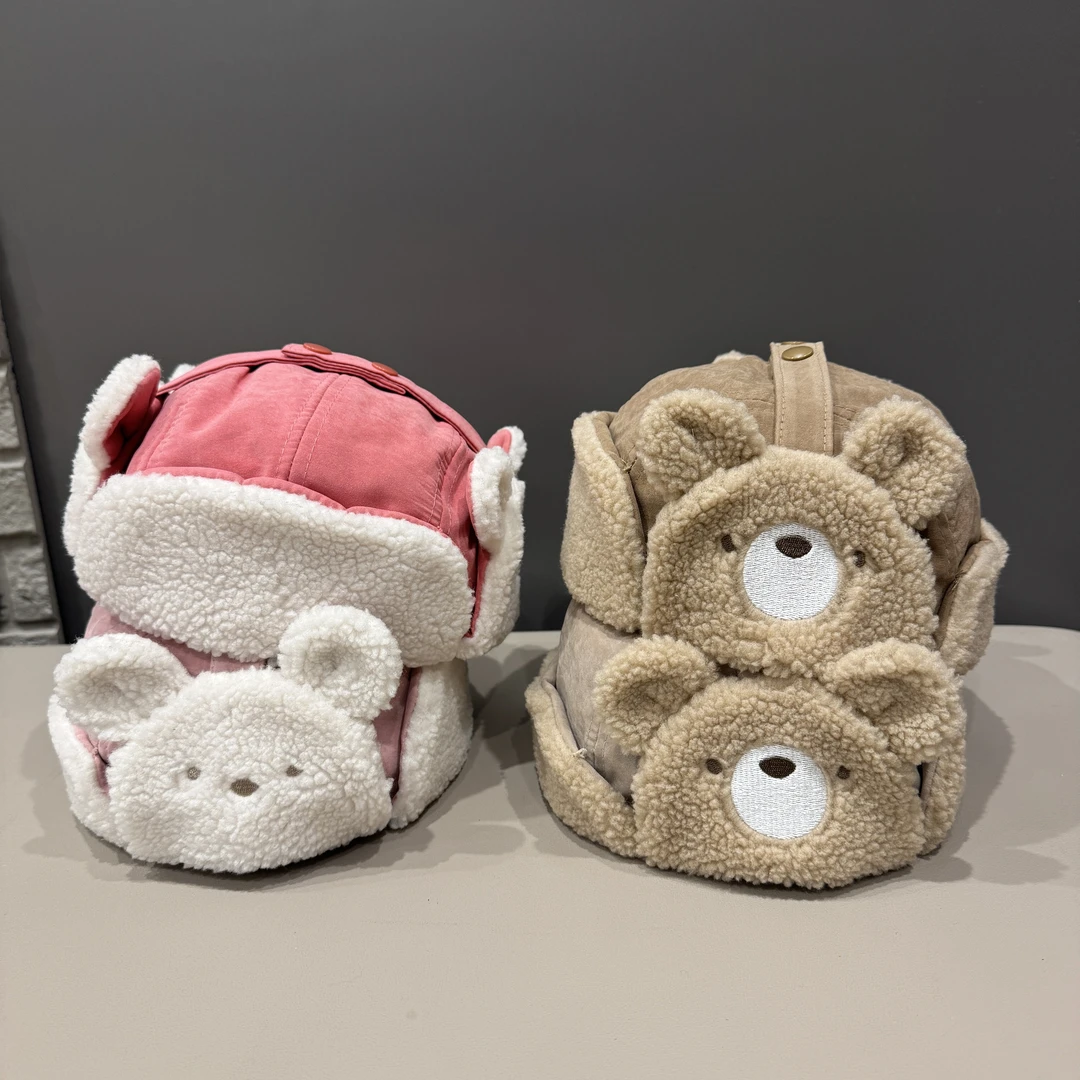 ins韩国儿童帽子冬天保暖可爱小熊男童羽绒帽宝宝护耳帽雷锋帽潮