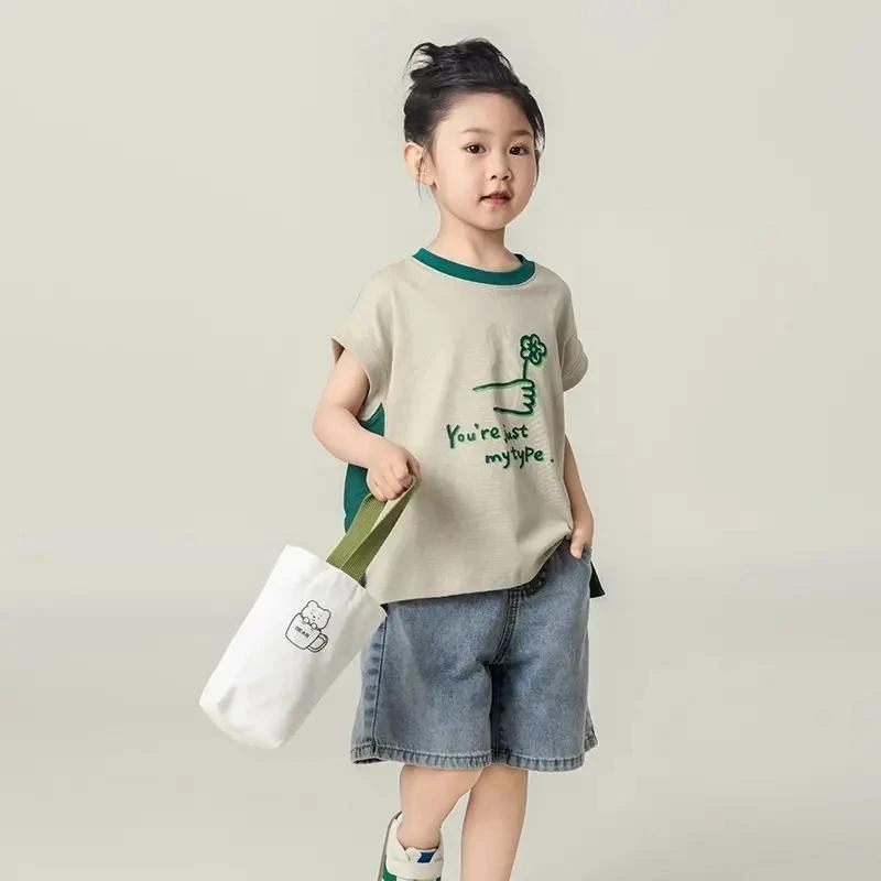 女童短袖T恤2025夏季新款休闲小女孩儿童装舒适无袖半袖上衣体恤