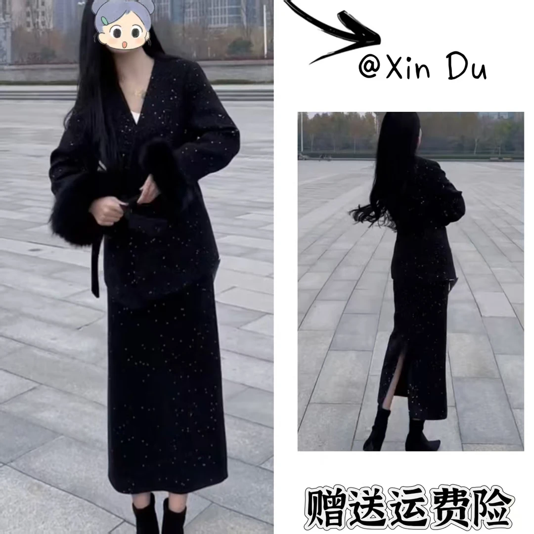 2025秋冬季新款时尚显瘦气质女士网红洋气两件套百搭款D24062