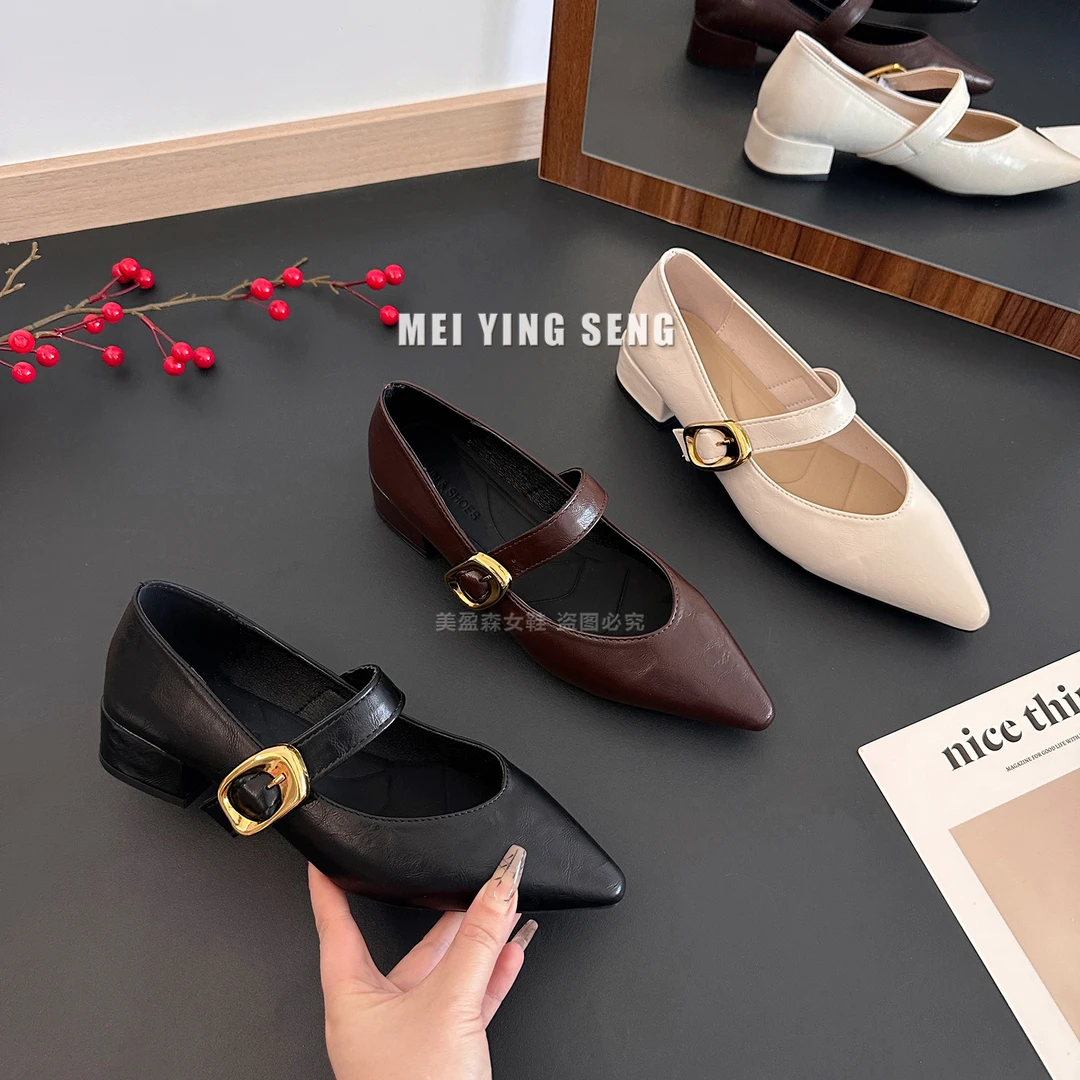 女鞋单鞋时尚百搭夏季法式粗跟包头气质复古春季玛丽珍平底方头