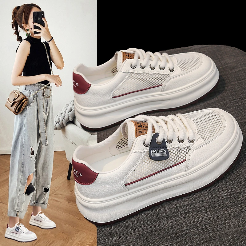 2025夏季新款增高小白鞋女透气女百搭ins运动网眼透气休闲板鞋女