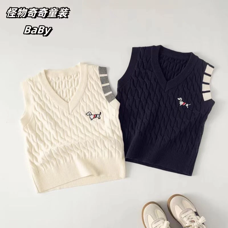 儿童针织毛衣马甲春秋新款韩版洋气男女童马甲可外穿百搭学院风