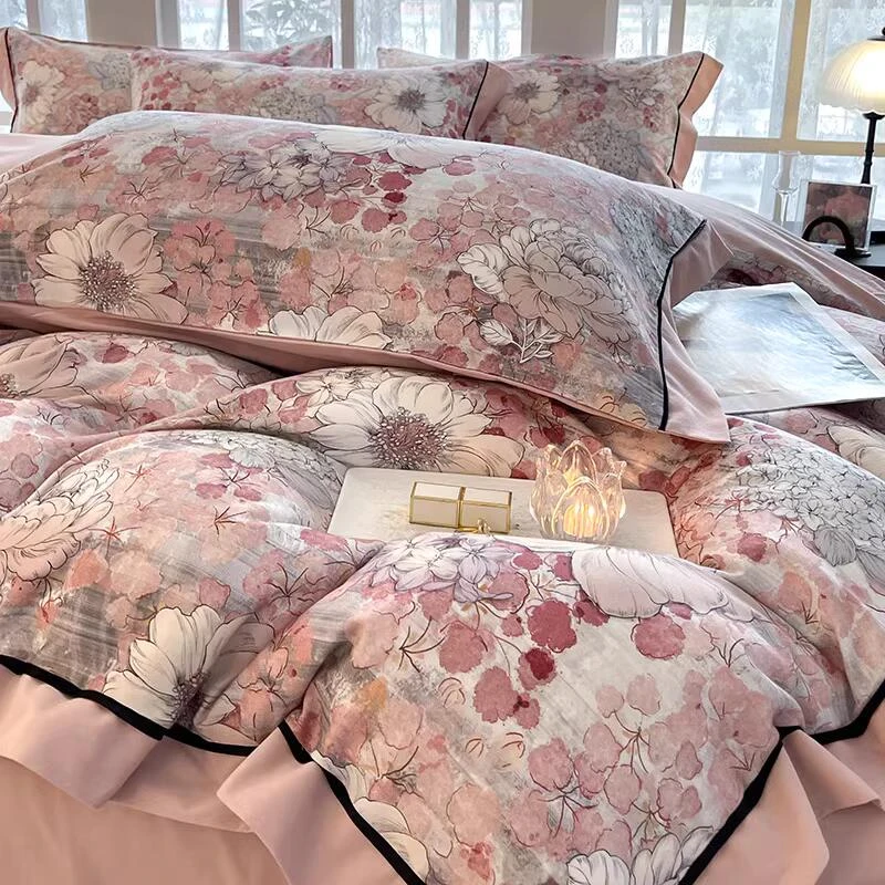 富安娜秋冬加厚A类纯棉磨毛四件套100%全棉被套床单新款床上用品