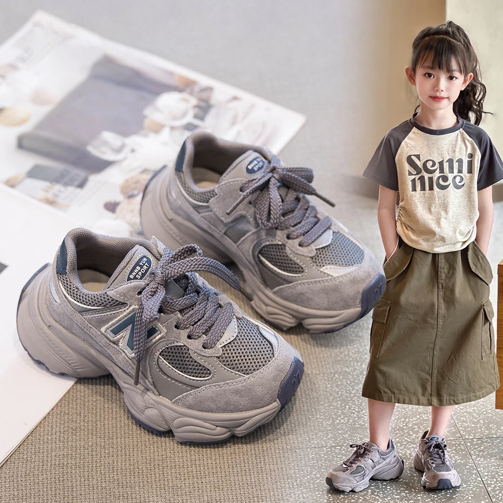 儿童运动鞋女童透气休闲跑步鞋子2025春秋新款男童韩系网面老爹鞋