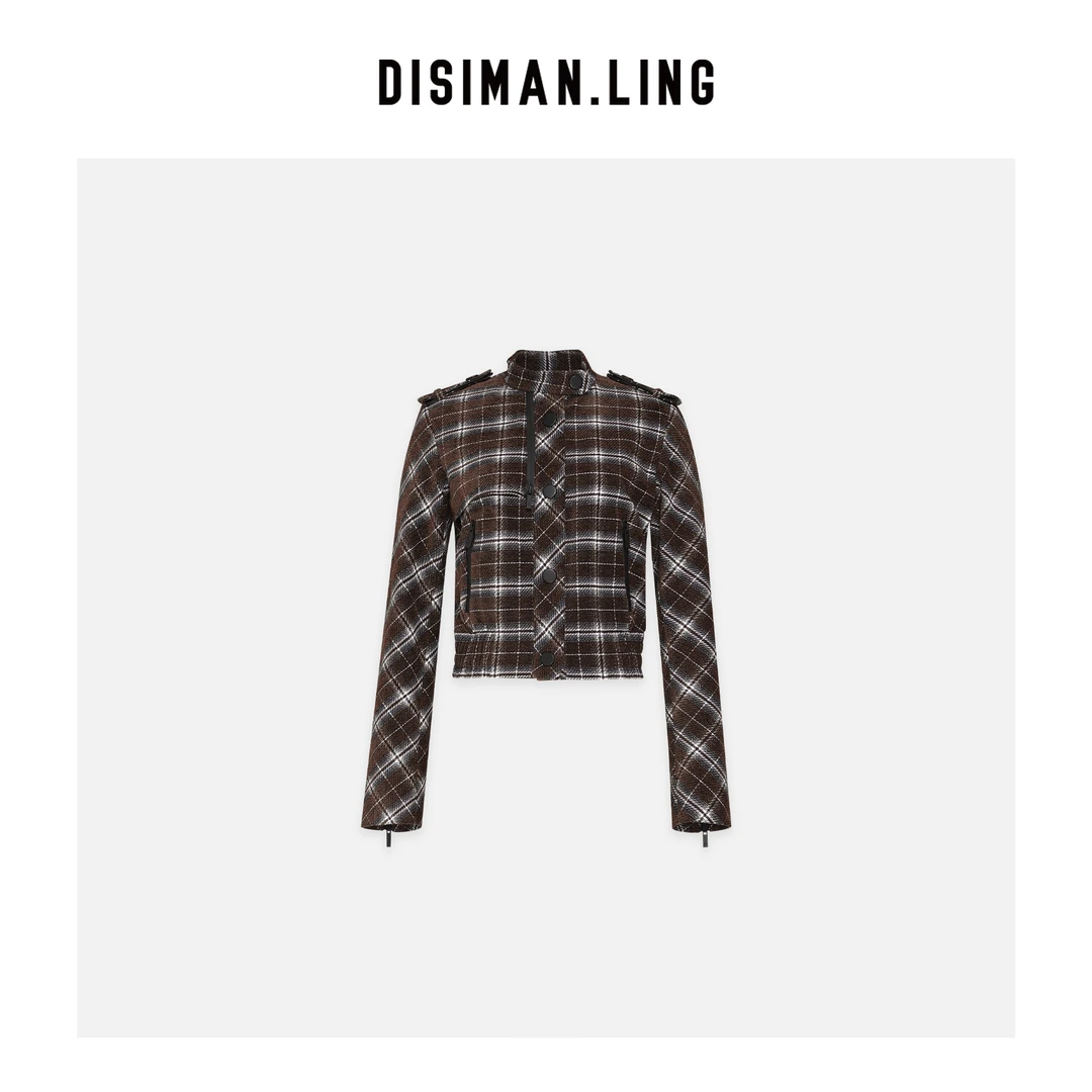 迪丝嫚苓咖色外套长袖时尚休闲格纹修身气质显瘦小众优雅原创设计