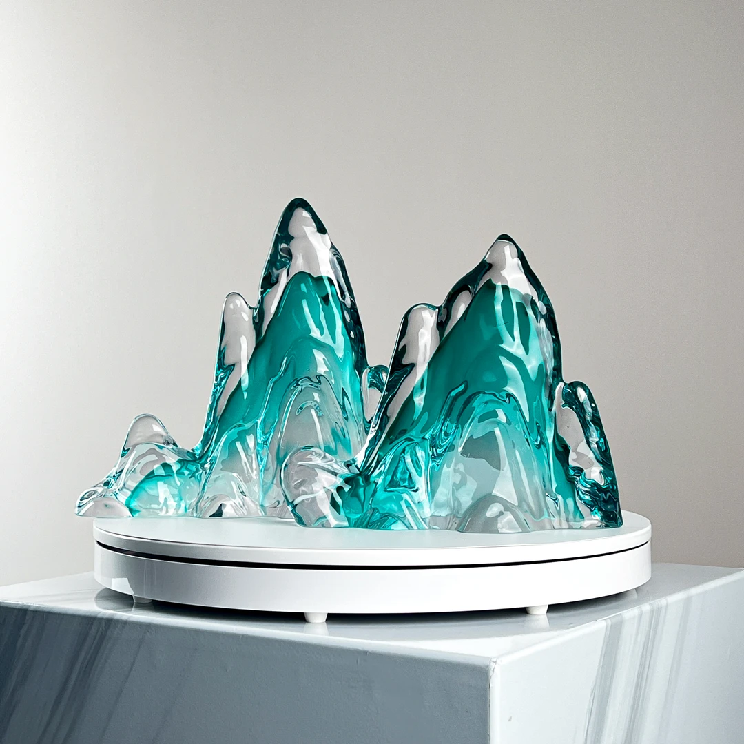 巴比特美学【天青色山】现代简约轻奢水晶琉璃摆件艺术新中式纯手工