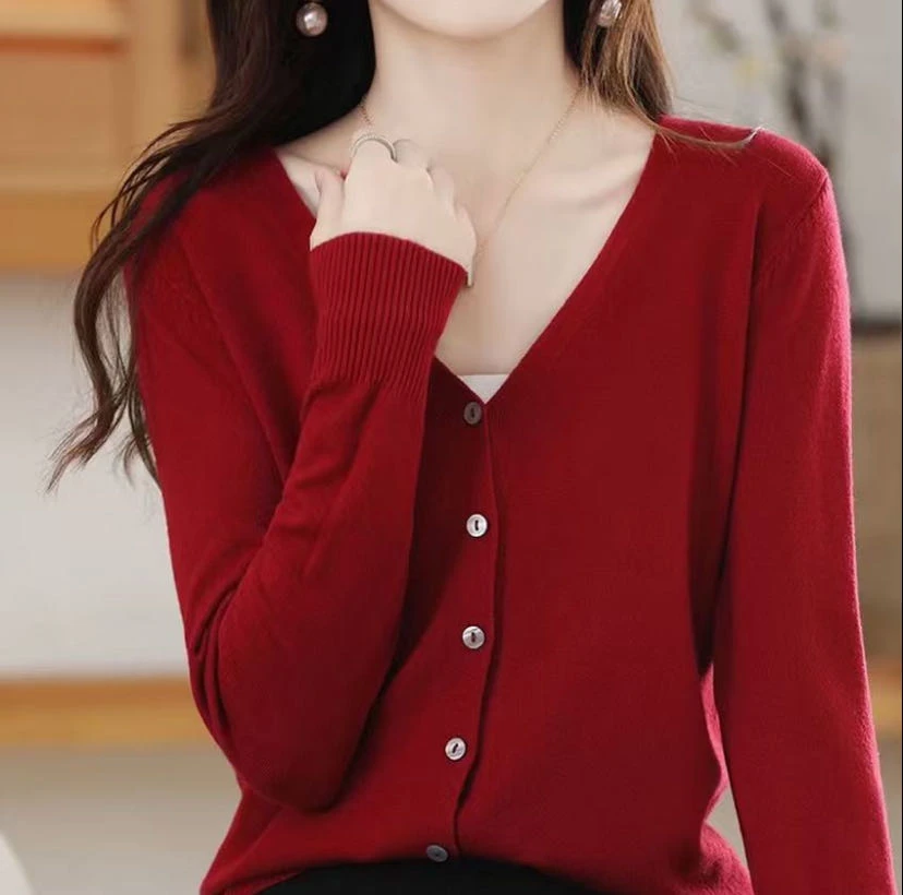 春秋开衫长袖保暖毛衣遮肉显瘦宽松打底百搭外套纯色时尚针织衫zs