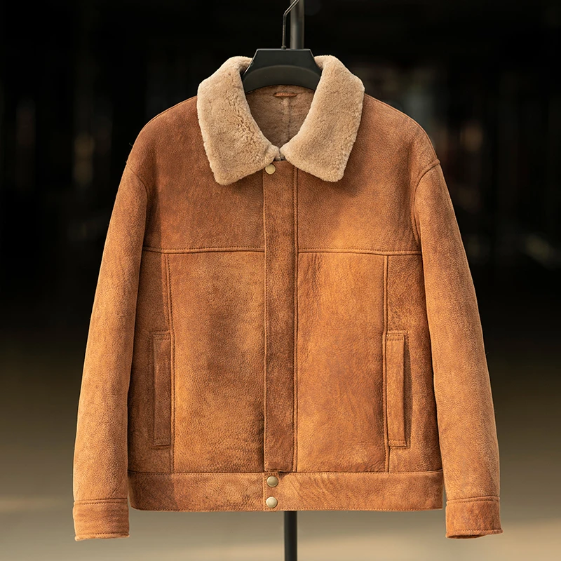 复古原生态皮毛一体男冬季羔羊皮外套冬季夹克轻便皮毛一体夹克