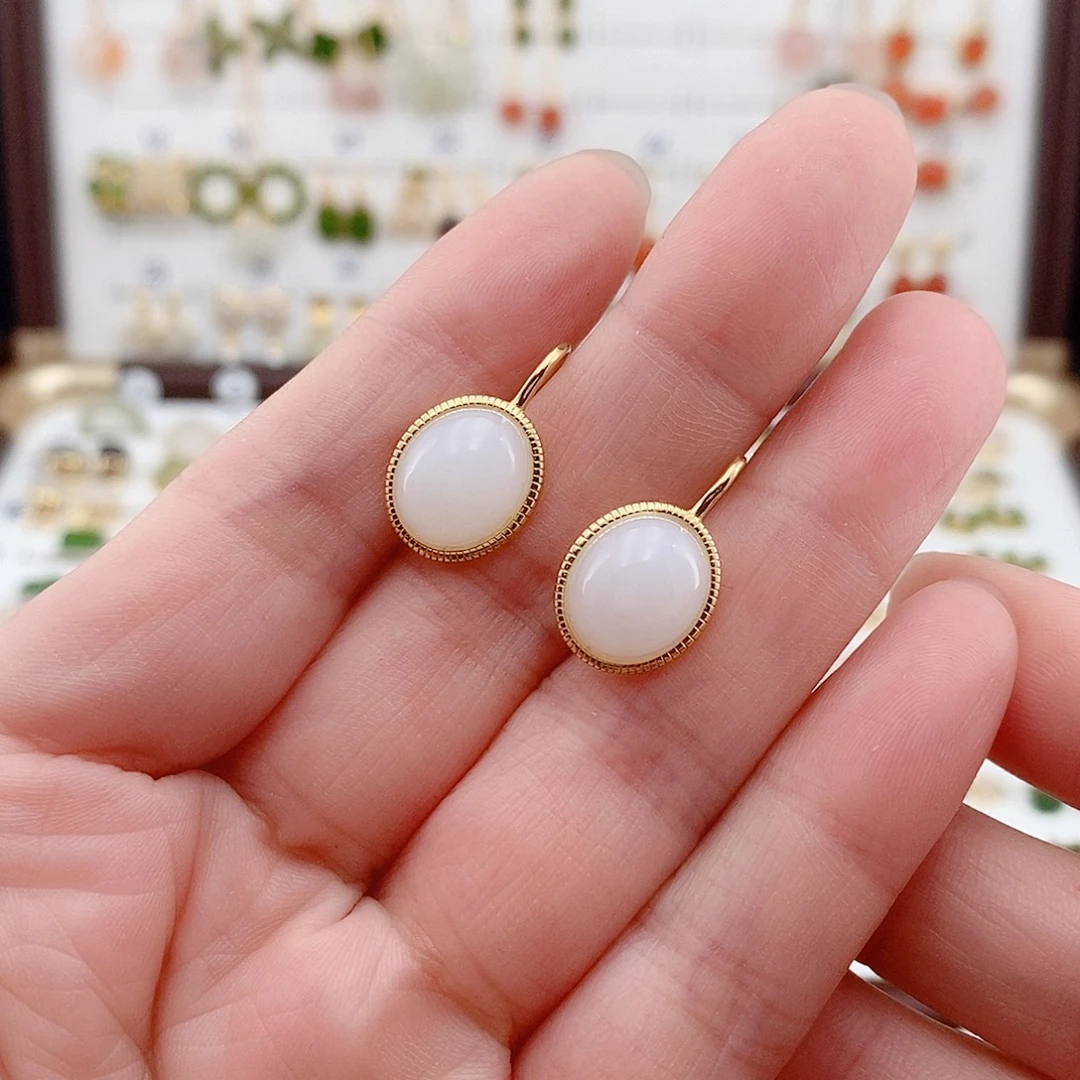 南红玛瑙银S925镶嵌耳饰