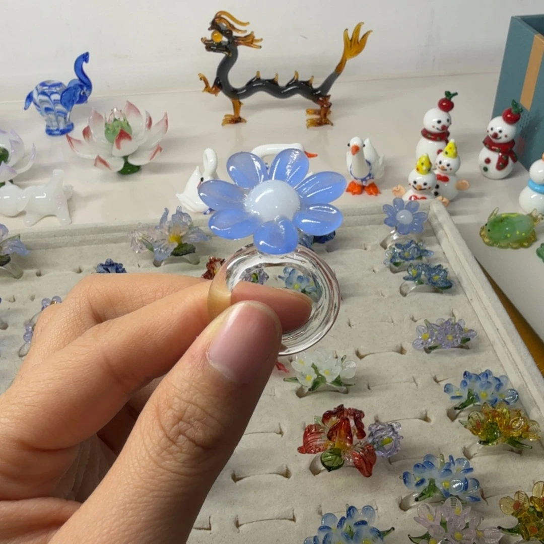 琉璃手工艺品旋转小雏菊戒指