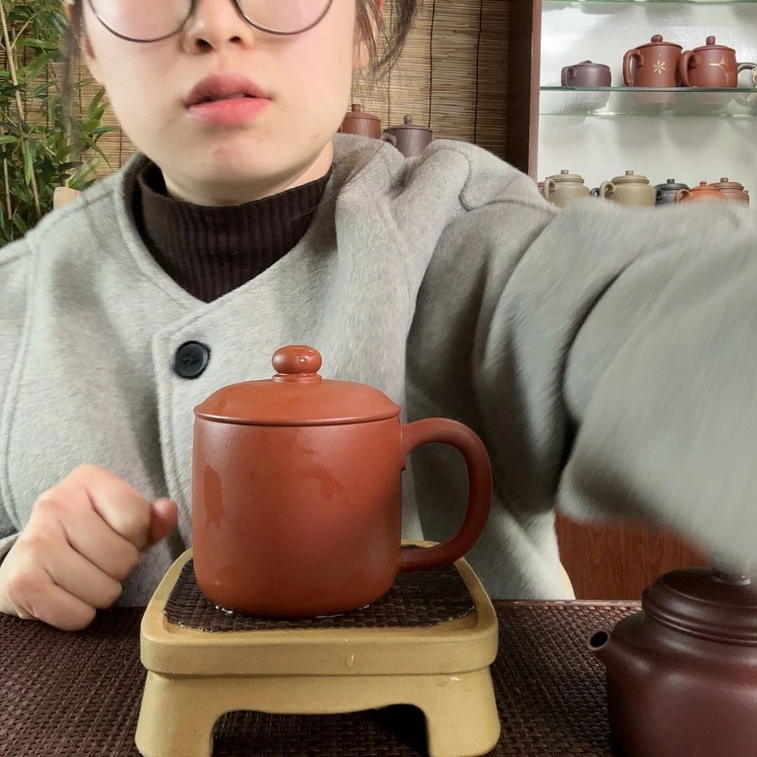 紫砂茶杯原矿朱泥小墩墩办公杯微瑕280CC左右