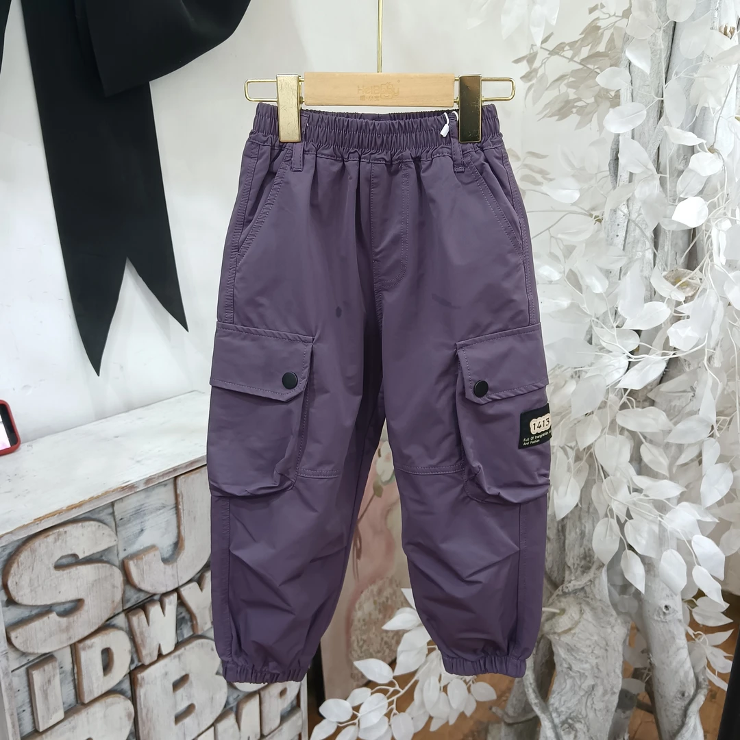 G710紫色轻薄九分工装裤童装