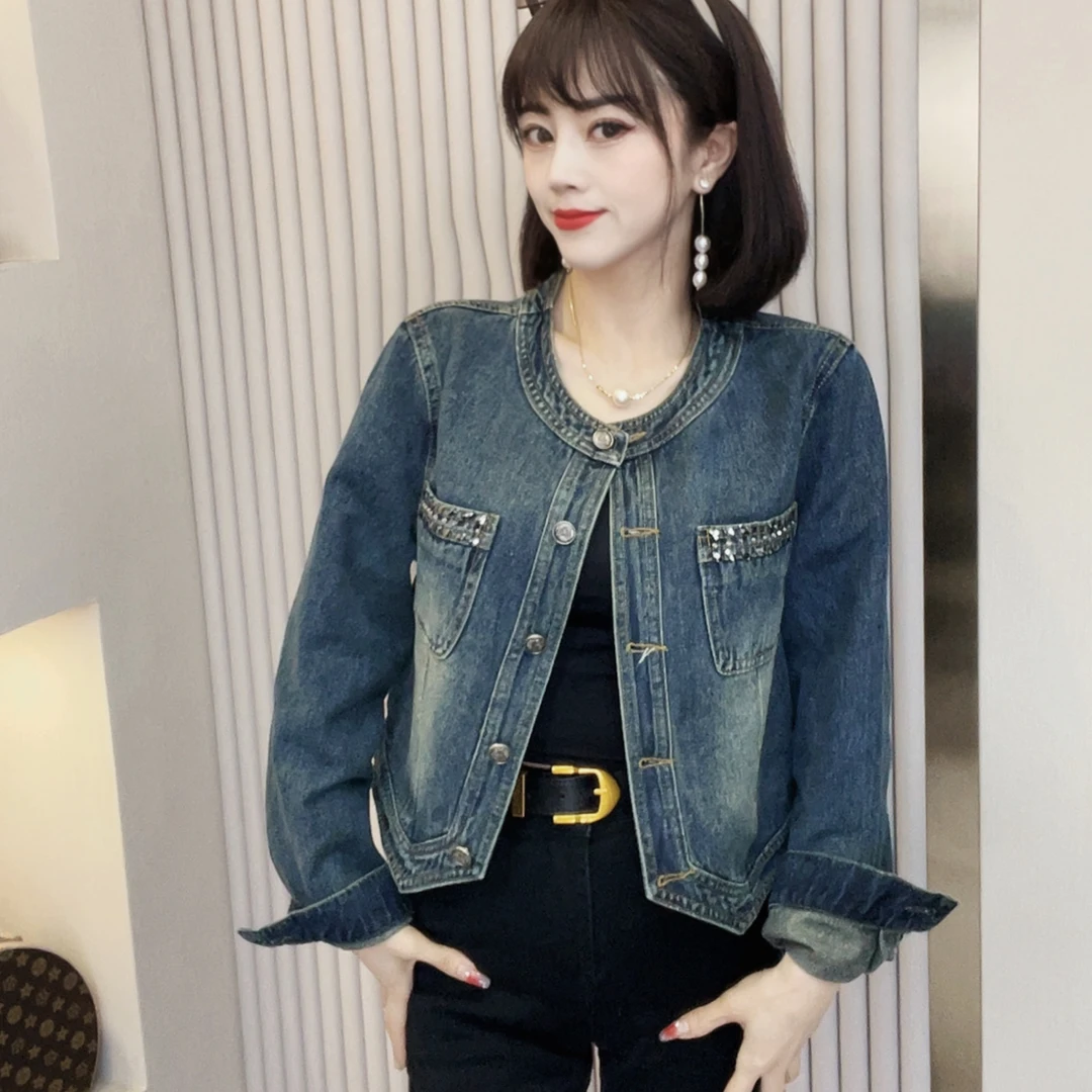 迪否牛仔外套2025秋季百搭宽松复古韩版拼接休闲1860