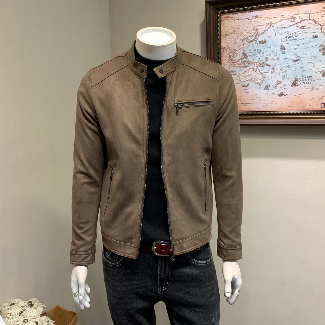 玛加西曼特春秋水洗立领短款皮衣男士韩版修身痞帅短款皮夹克外套