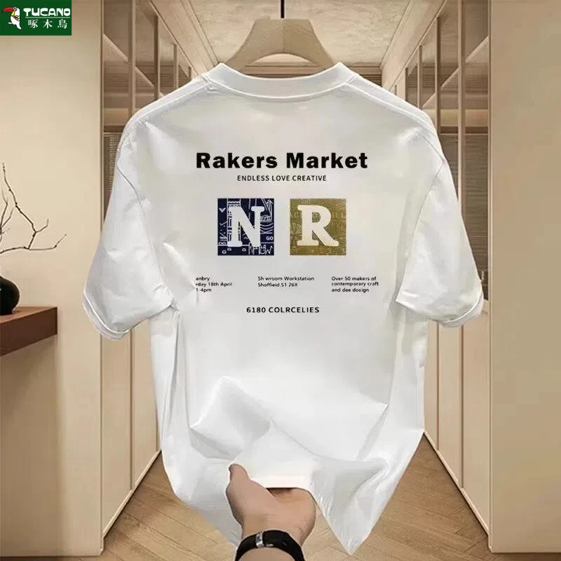 啄木鸟重磅短袖t恤男夏季宽松圆领纯棉潮流男女百搭运动休闲半袖