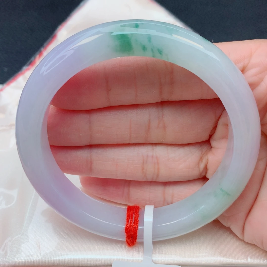 翡翠未镶嵌手镯61.5圈 细糯冰春带彩水润细腻