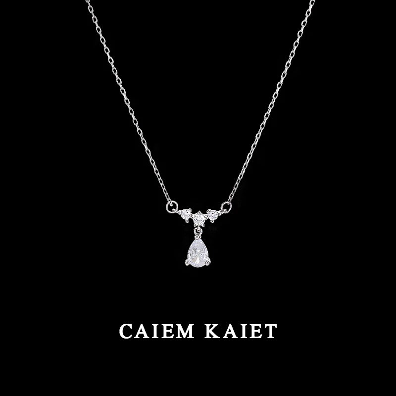 CAIEM KAIET 链子足银 S999纯银锆石水滴项链女设计感吊坠锁骨链