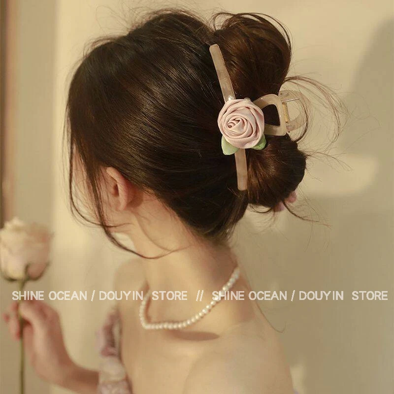 双海高级感原创手工玫瑰花朵盘发抓夹精致优雅气质时尚复古搭发夹