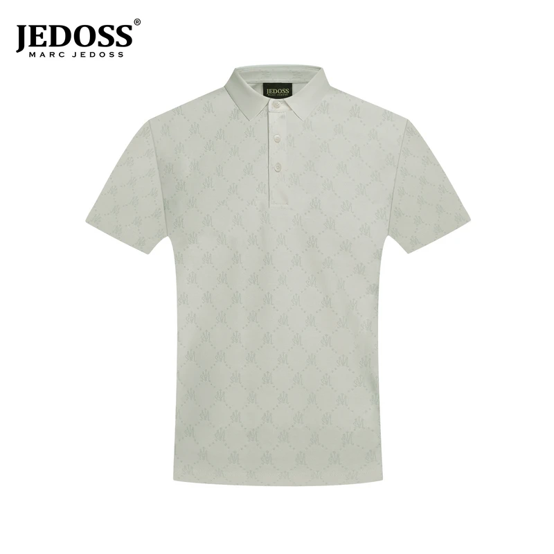 JEDOSS/爵迪斯男装2025初春新款满烧花格纹短袖POLO衫H0096