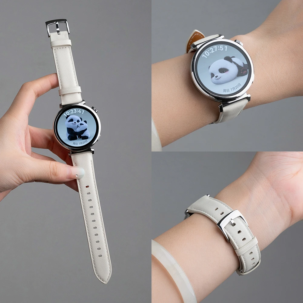 适用华为手表watch5/4pro表带gt4女款gt5腕带按压款真皮小牛皮18M