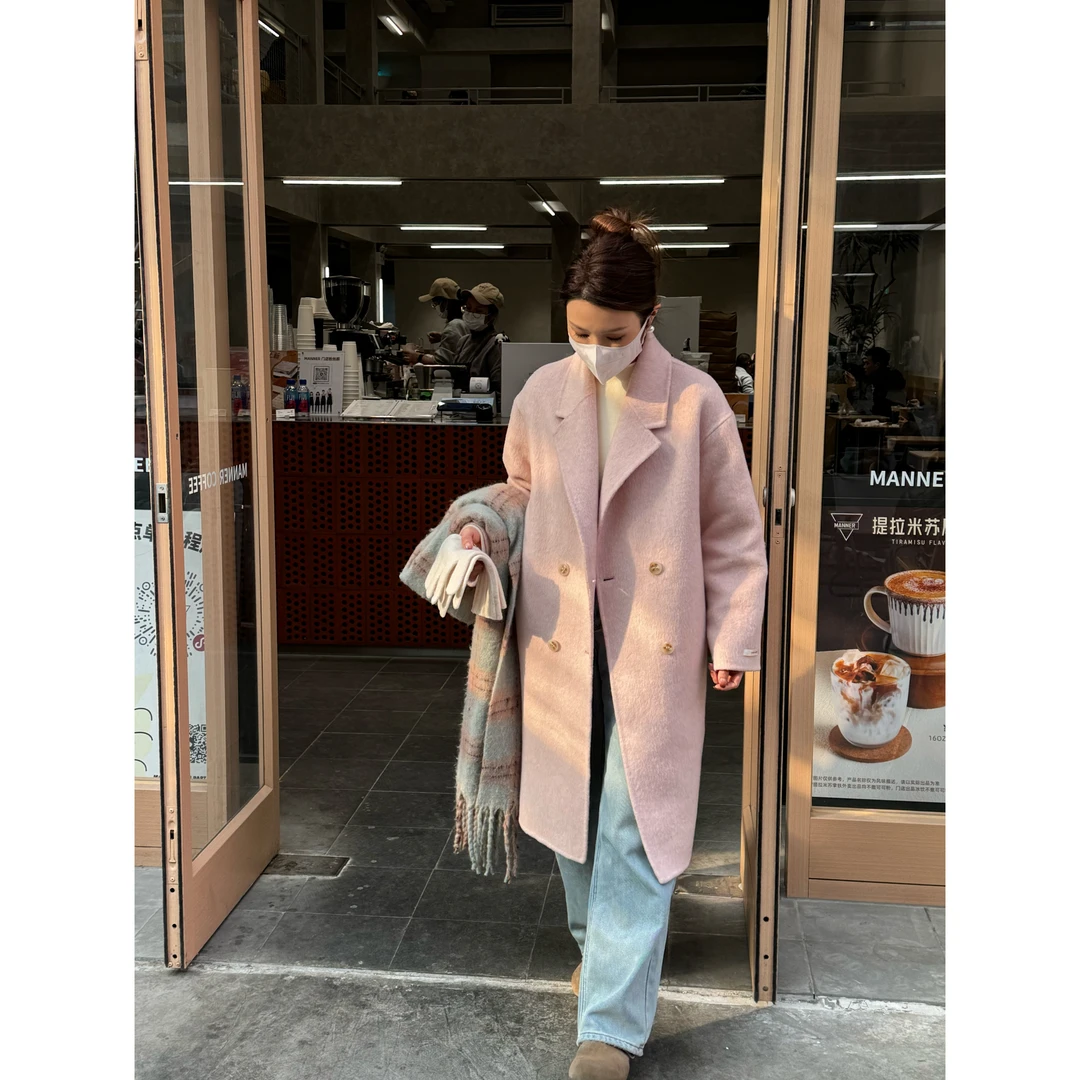 2025秋冬新款长毛双面羊毛大衣女韩系宽松时尚88788