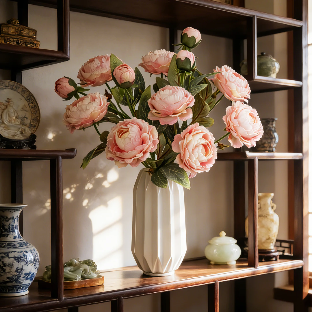 油画牡丹仿真花摆放客厅电视柜软装餐桌摆件装饰花假花欧式牡丹花