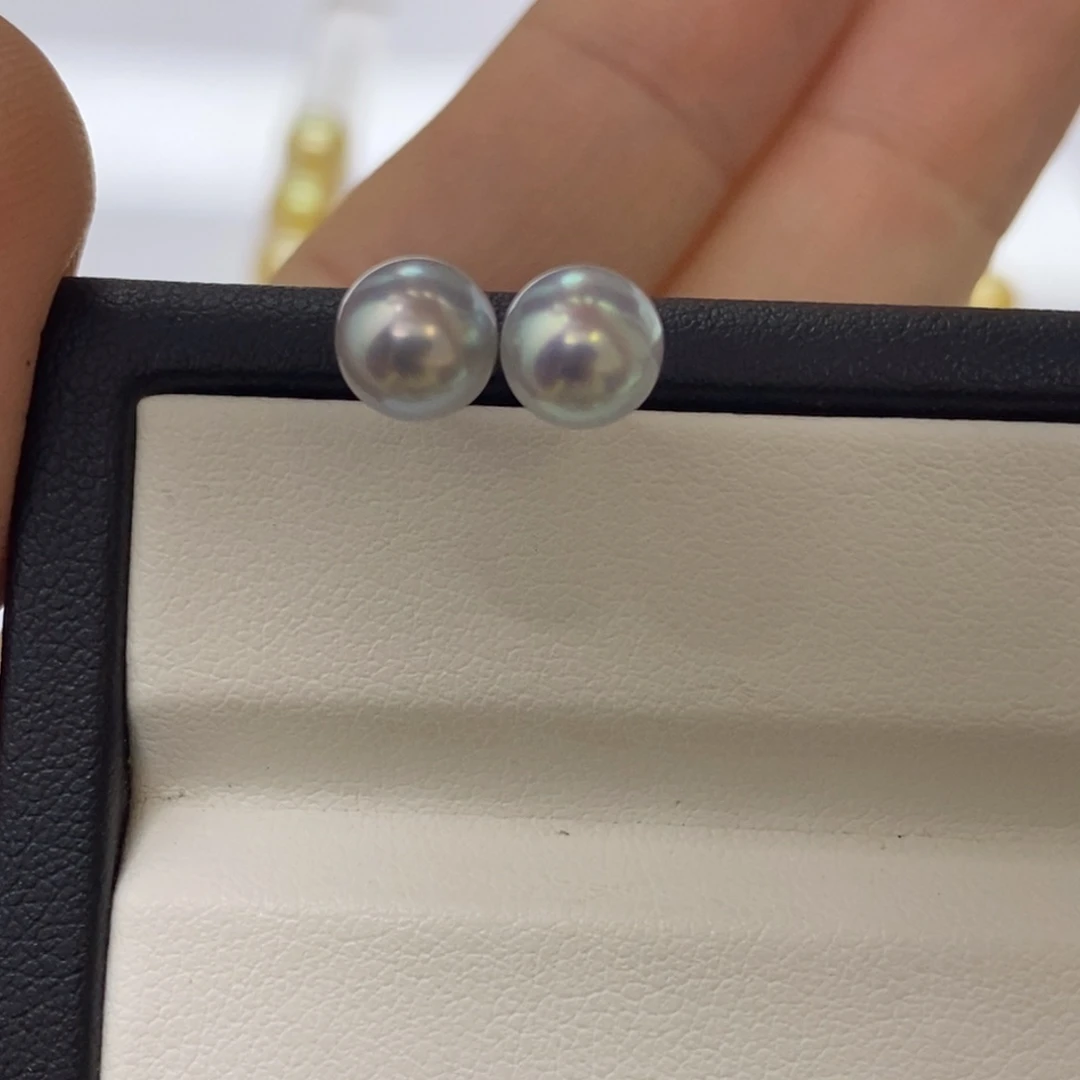 银S925镶嵌耳饰海水珍珠真多麻6.5-7m m