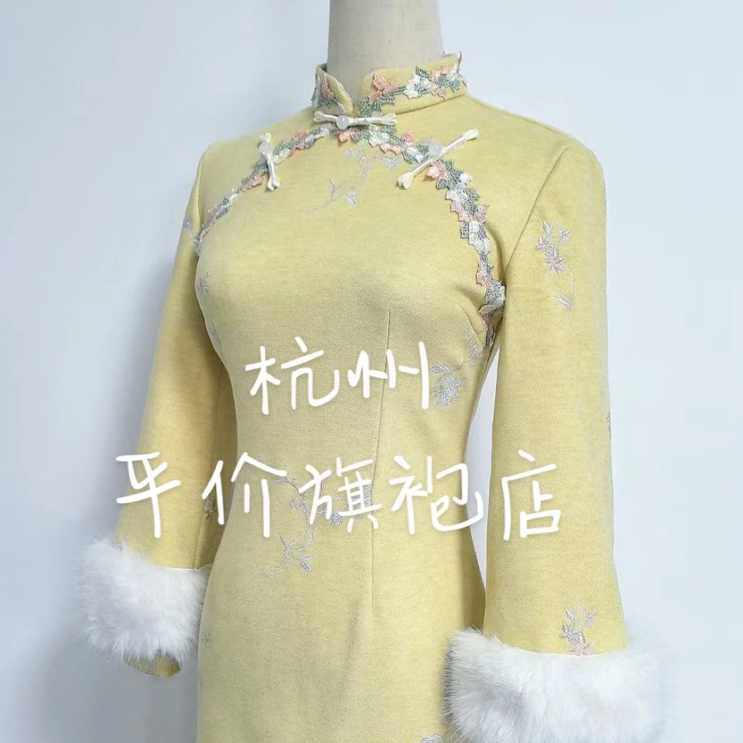 2025年轻款改良旗袍冬季绣花加绒秋冬日常气质时尚复古加厚中国风