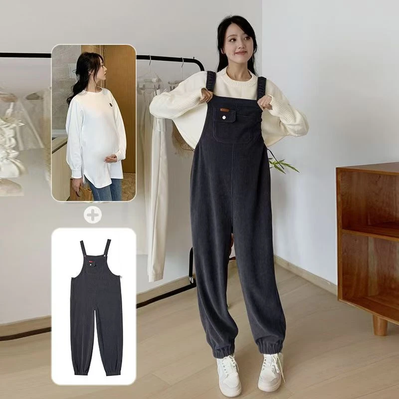 孕妇背带裤春秋装孕妇宽松裤子外穿潮妈时尚韩版裤子秋冬款孕妇裤