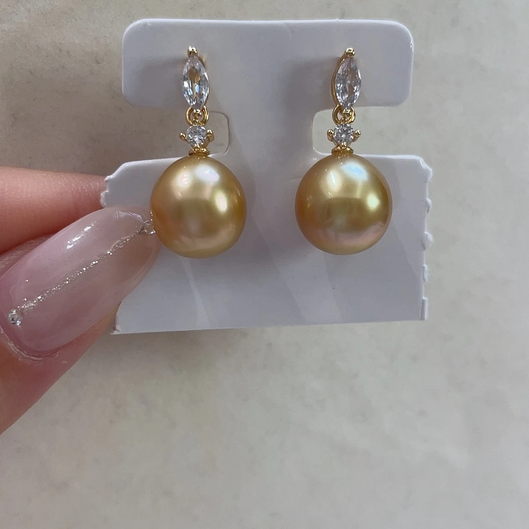 银S925镶嵌海水珍珠耳环-11-12