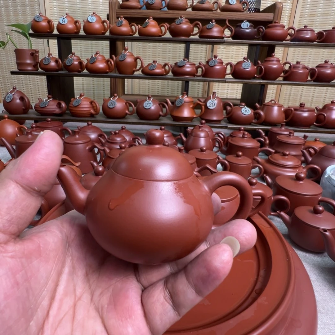 事***圓茶壶紫砂潮州手拉朱泥壶，微瑕不退换