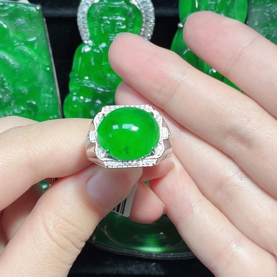 翡翠银S925镶嵌戒指天然A货翡翠