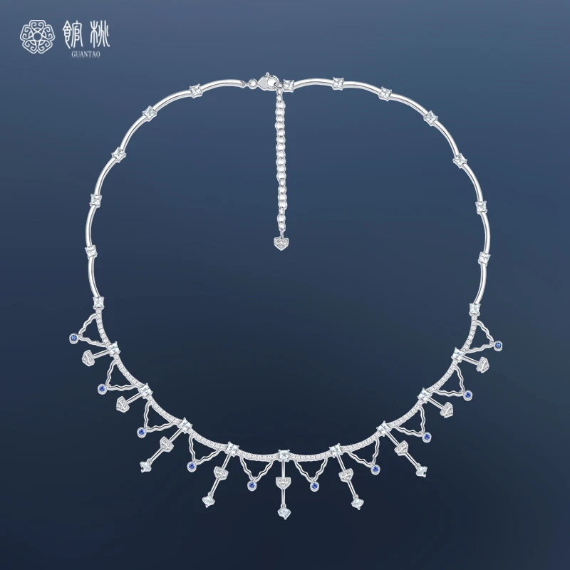 馆桃【灵】 18K白金蓝宝石项链
