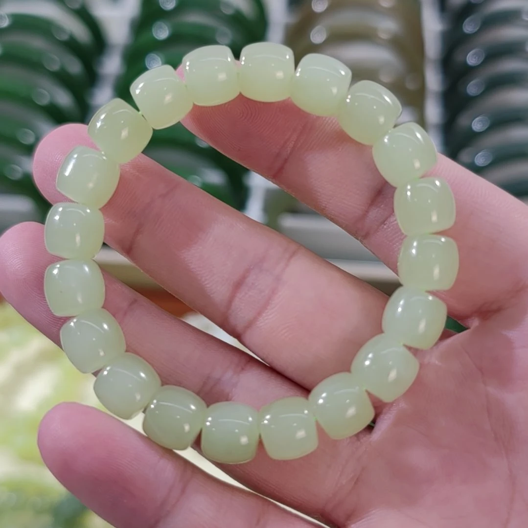 和田玉未镶嵌手串9×10高冰直切浅晴水和田玉手串×1