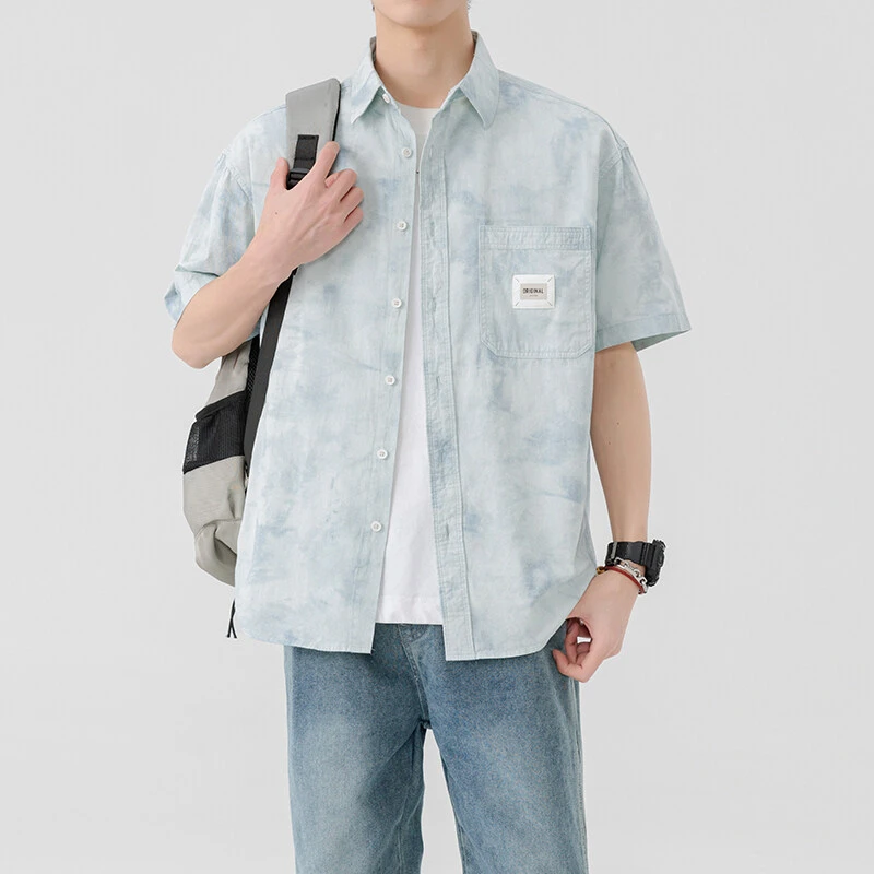 2025夏季青少年高中生新款休闲短袖衬衣日系潮流百搭韩版帅气