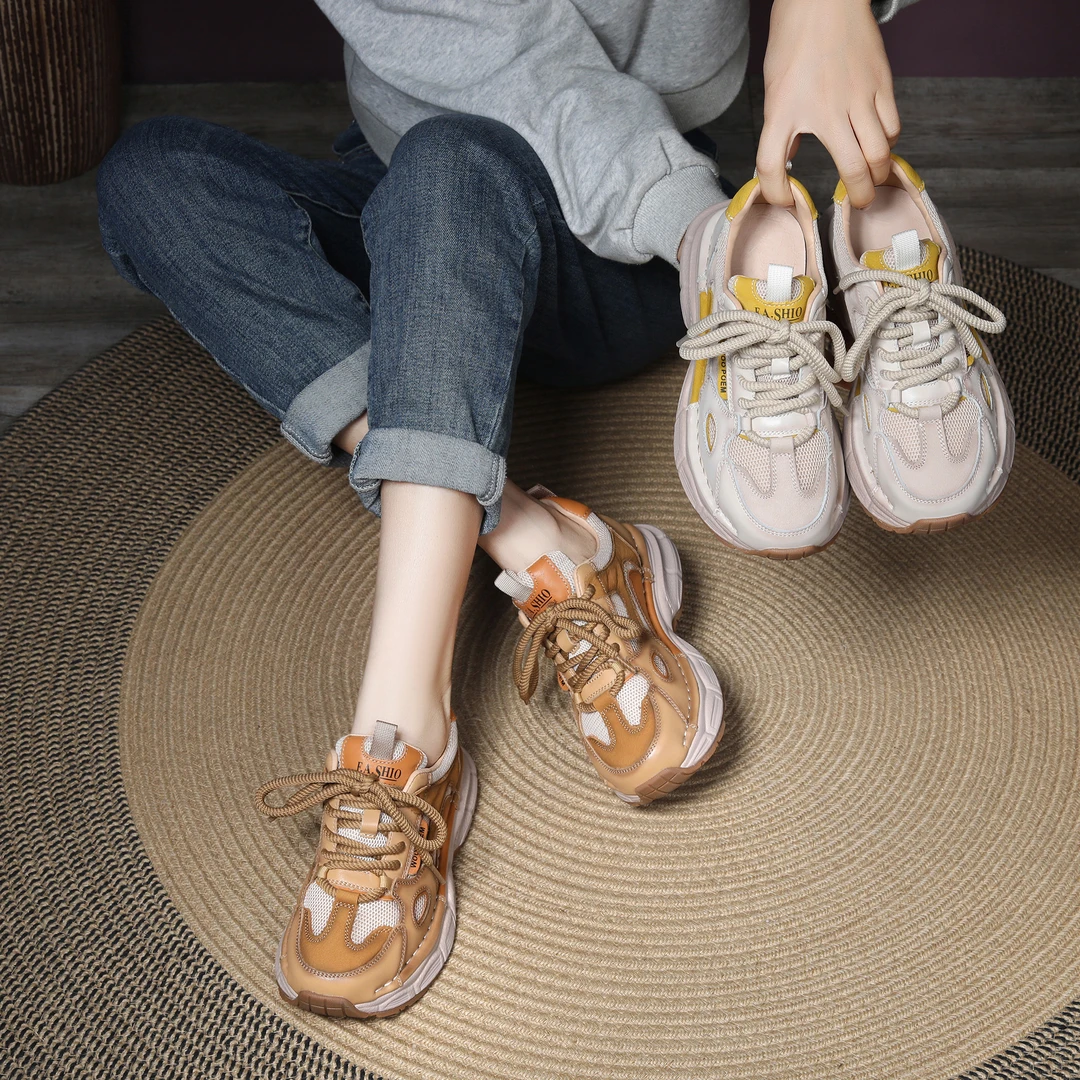 【巨轻巨软-头层牛皮（跟高4cm）】恩祈定制欧若风2025新款运动老爹鞋