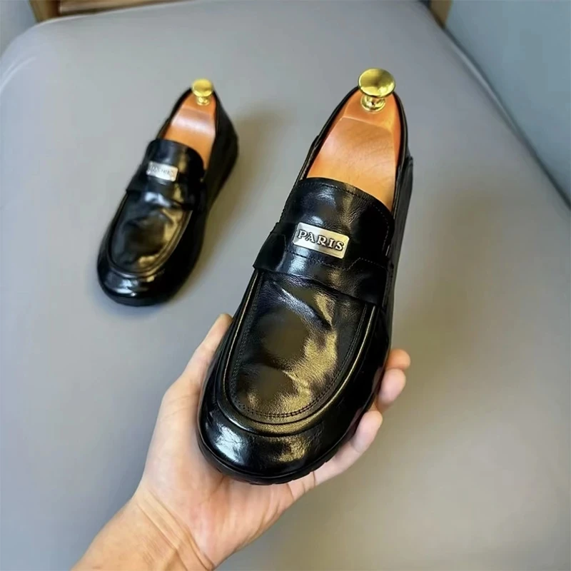 赛城真皮男鞋夏季一脚蹬英伦软底软面乐福鞋男休闲皮鞋真皮豆豆鞋
