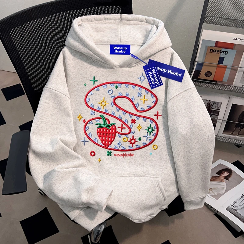 WASSUP HSUBE美式潮流青少年连帽套头卫衣秋冬情侣宽松休闲上衣潮