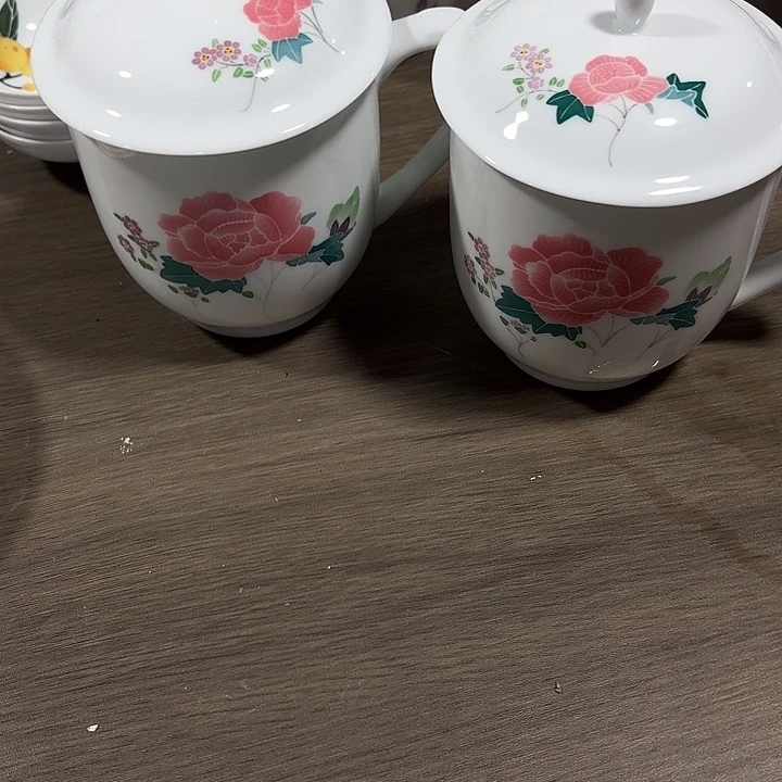 陶猫*鱼芙蓉花杯子杯子两个