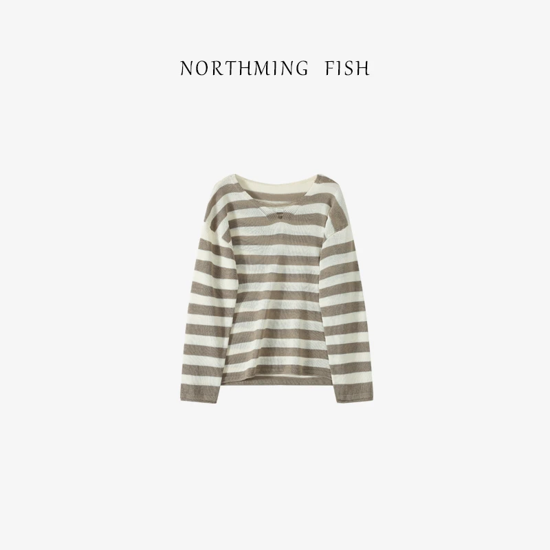 NorthMing fish「」慵懒随性 简约温柔轻薄透气设计感条纹亚麻上衣
