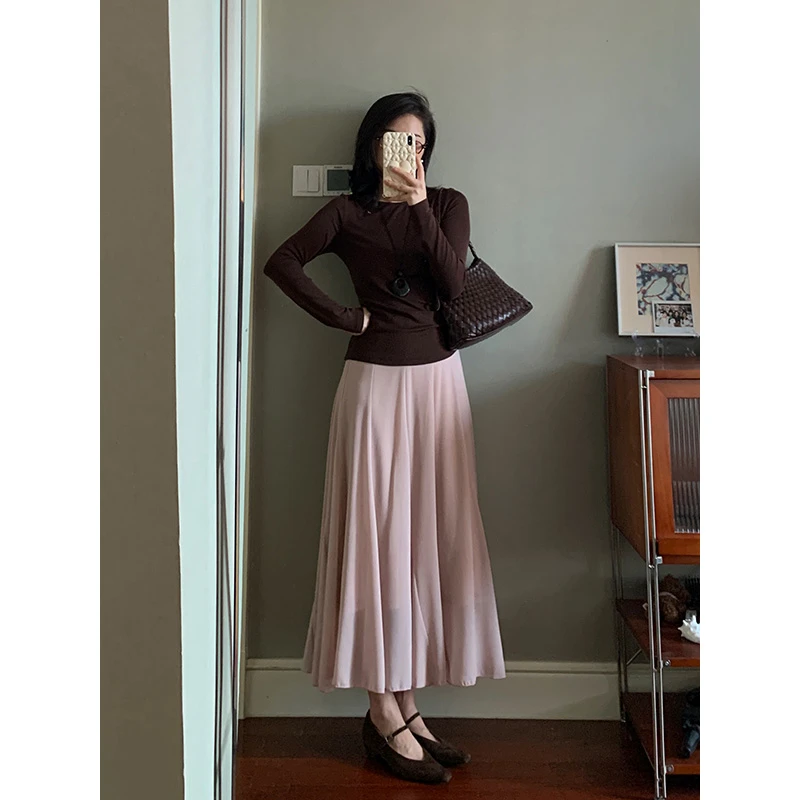 【现货款】花总吖【温柔滤镜】初秋款温柔灰粉气质拼片伞裙R425G12362