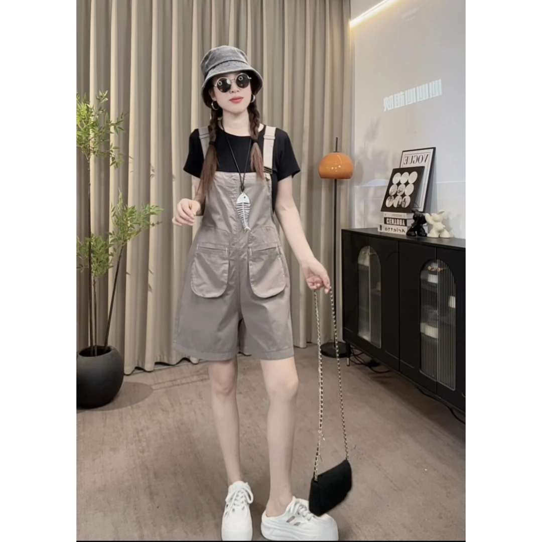 背带短裤【夏季三伏天】微胖定制休闲高腰显瘦百搭设计感韩版4分裤