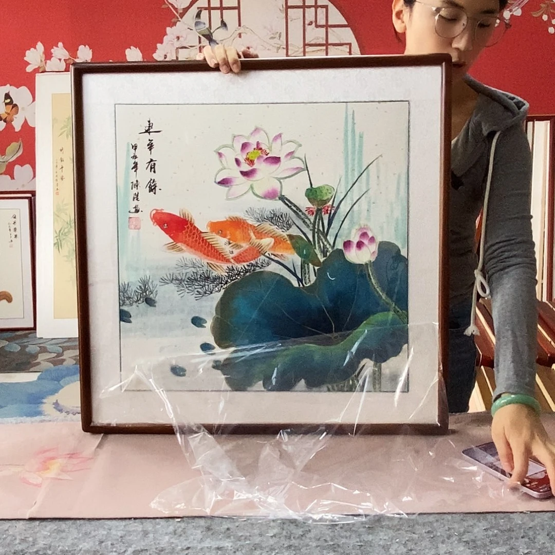 国画手写手绘国画作品带框包邮62✖️62