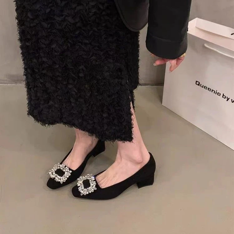 新款上班不累脚粗跟高跟鞋女夏季浅口气质时尚单鞋女高档商务女鞋