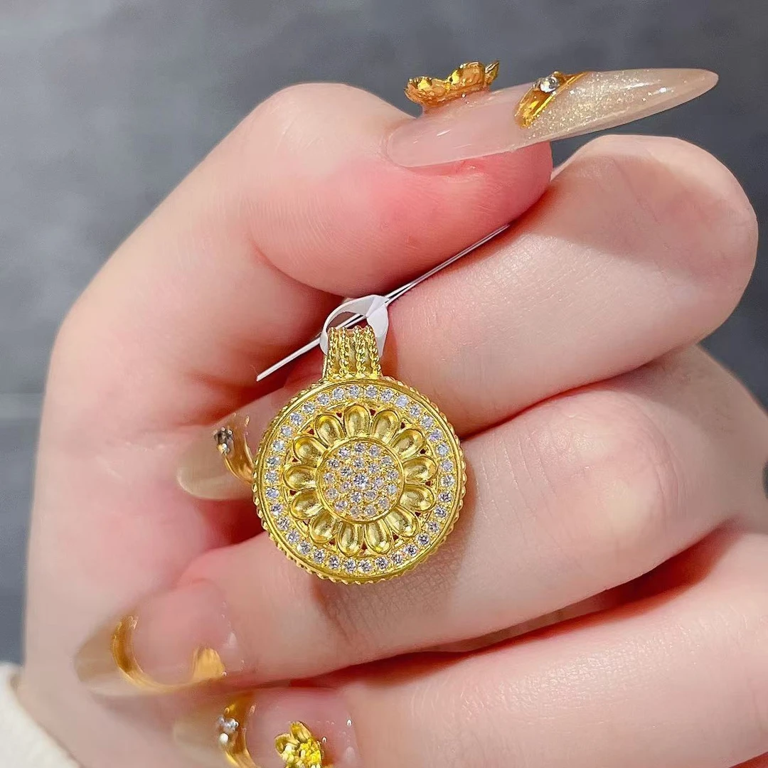 足金999 黄金首饰 莫桑“太阳花”小吊坠 （赠绳子） 时尚精致镶嵌