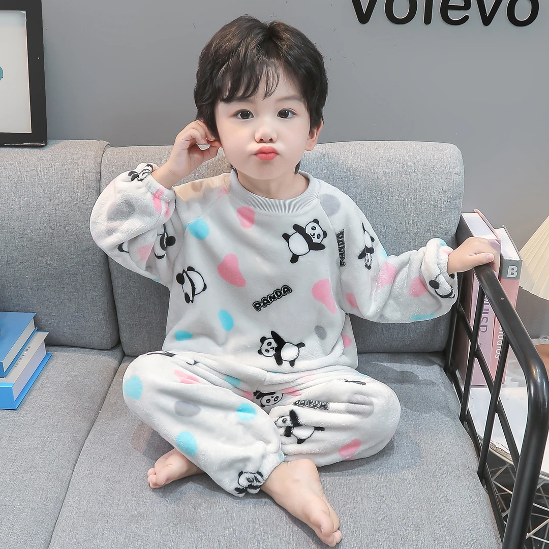 男童睡衣秋冬季法兰绒加厚保暖儿童小童婴儿宝宝珊瑚绒家居服套装