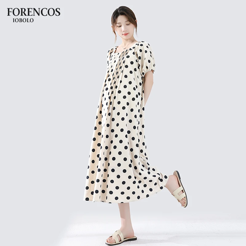 孕妇连衣裙2025新款夏季外穿时尚洋气波点长款显瘦宽松长裙子